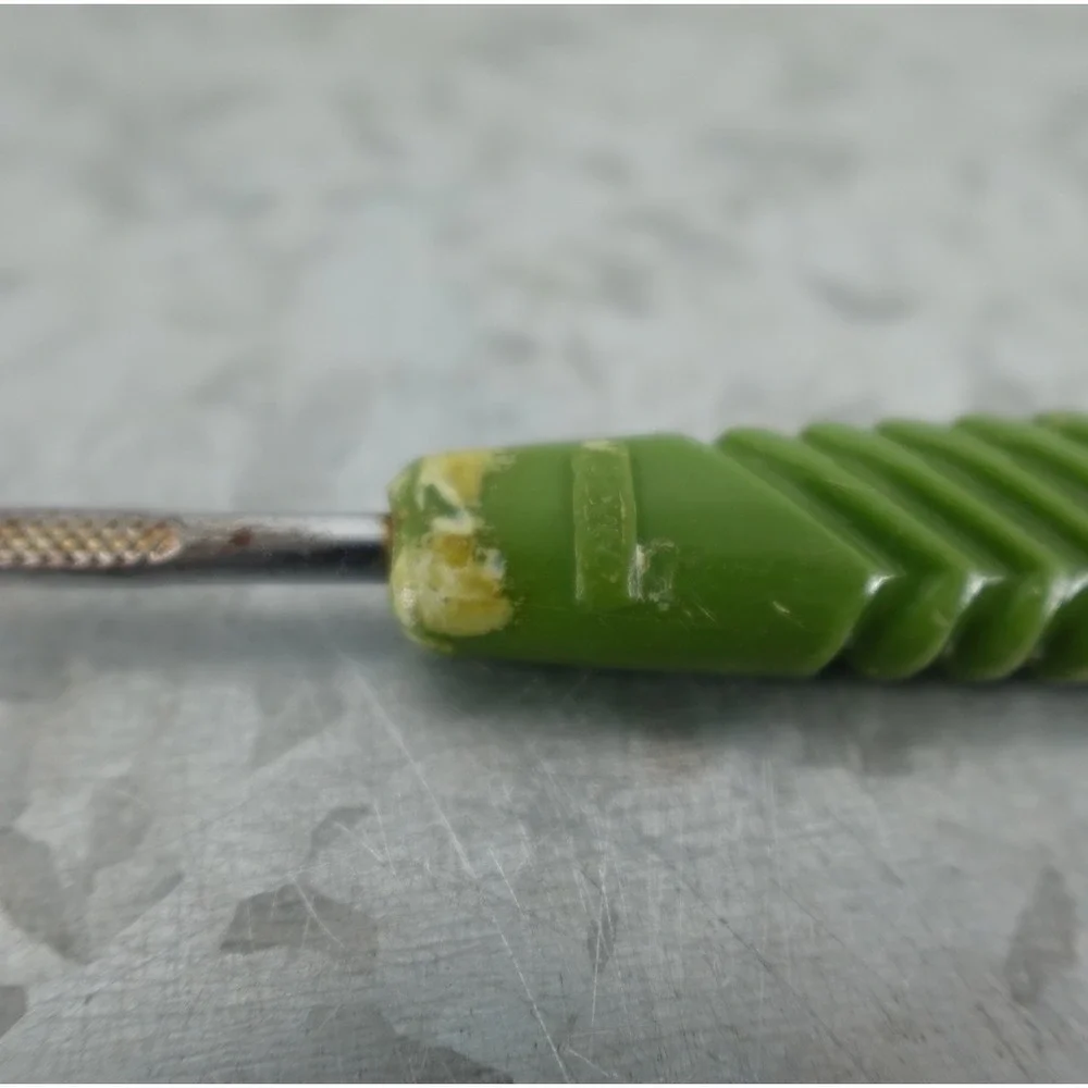 Vintage Slotted Spatula Turner Green Chevron Handle Stainless Steel Kitchen Tool